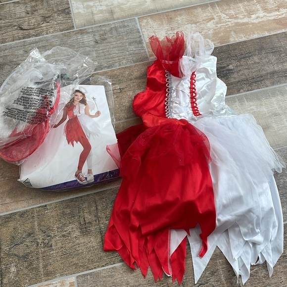 Girls Naughty & Nice Half Devil Half Angel Costume Dress Wings Headband - Picture 2 of 3
